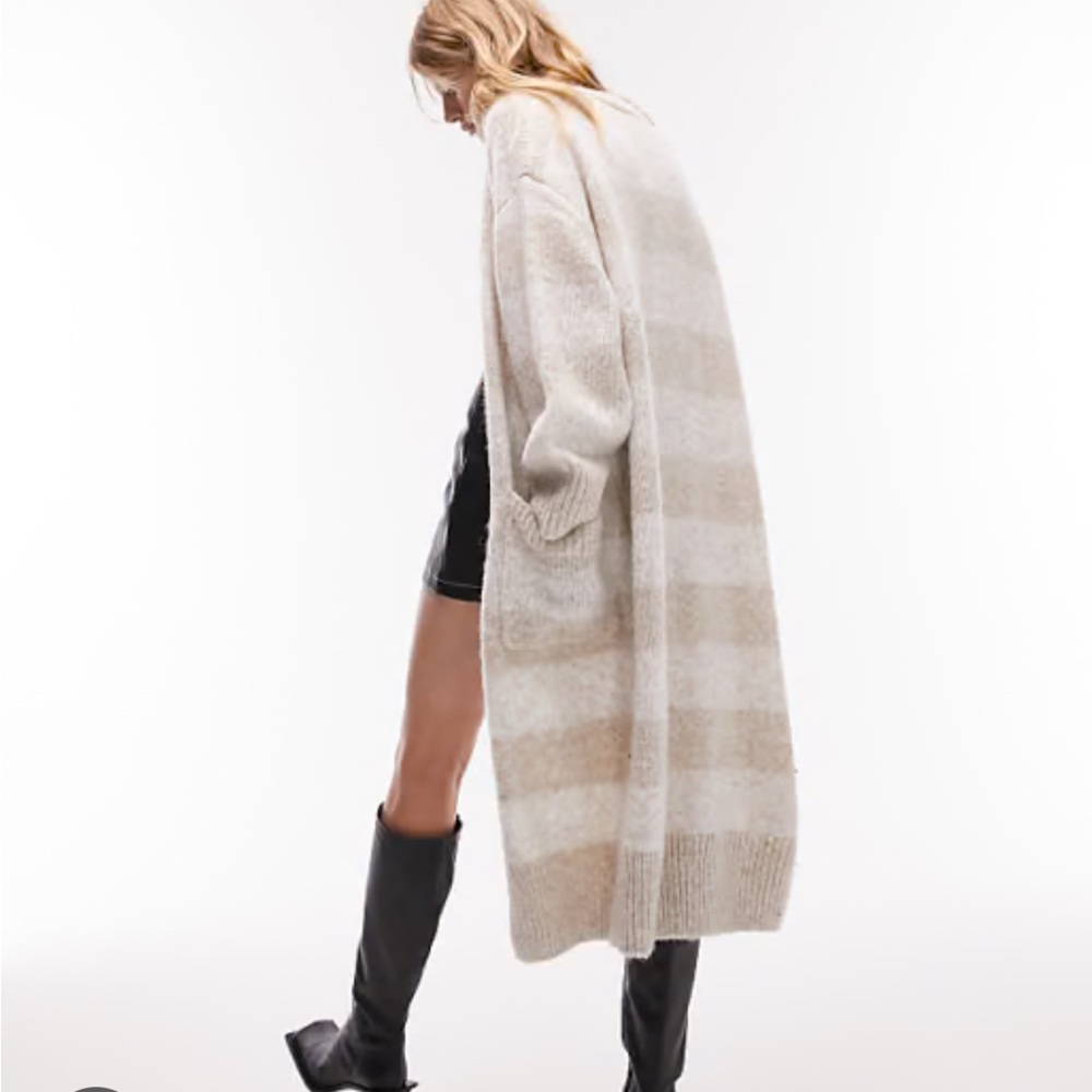 Topshop Cream and Tan Oversized Cardigan Sweater